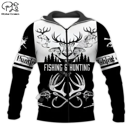 Толстовка унисекс на молнии свитшот с 3d принтом рыбалки охоты оленя викингов