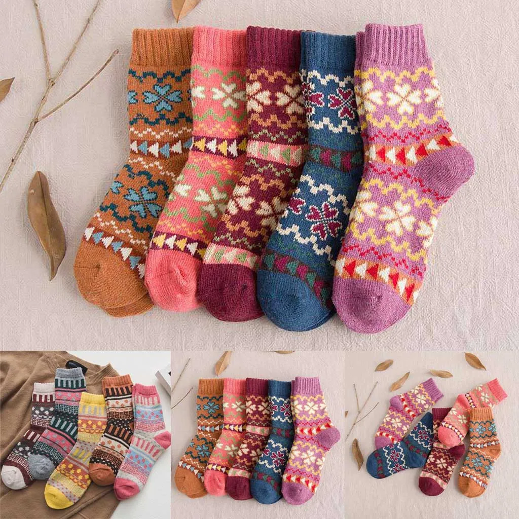 5 пар унисекс зимние теплые плотные шерстяные кашемировые носки бесшовное