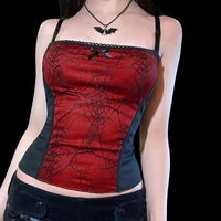 vintage e girl corset top spider net mesh pink camis grunge top goth grunge bodycon backless camisole bow patchwork summer basic