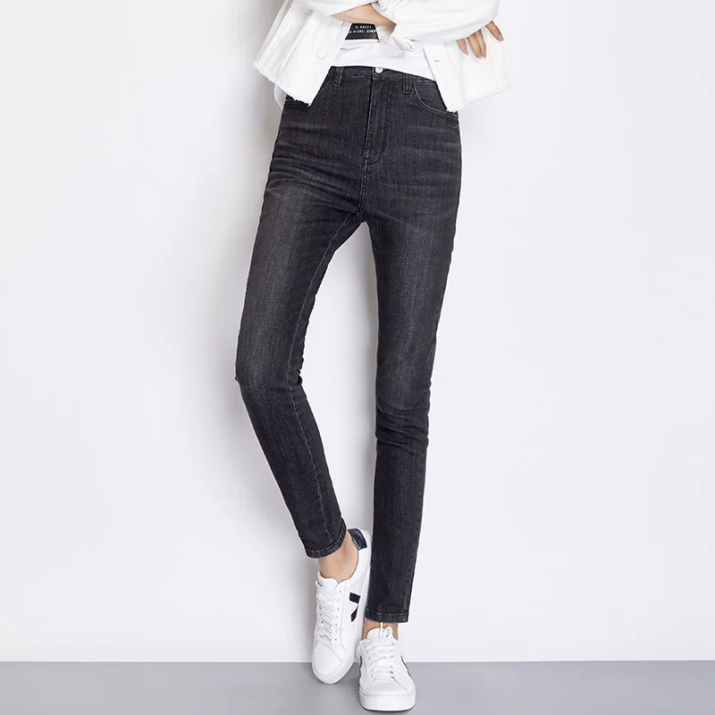 Женские узкие джинсы стрейч LEIJIJEANS черные классические с высокой талией весна