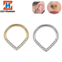 1pc g23 titanium hoop zircon heart nose rings septum helix piercing tragus cartilage hinged segment earrings perforated jewelry