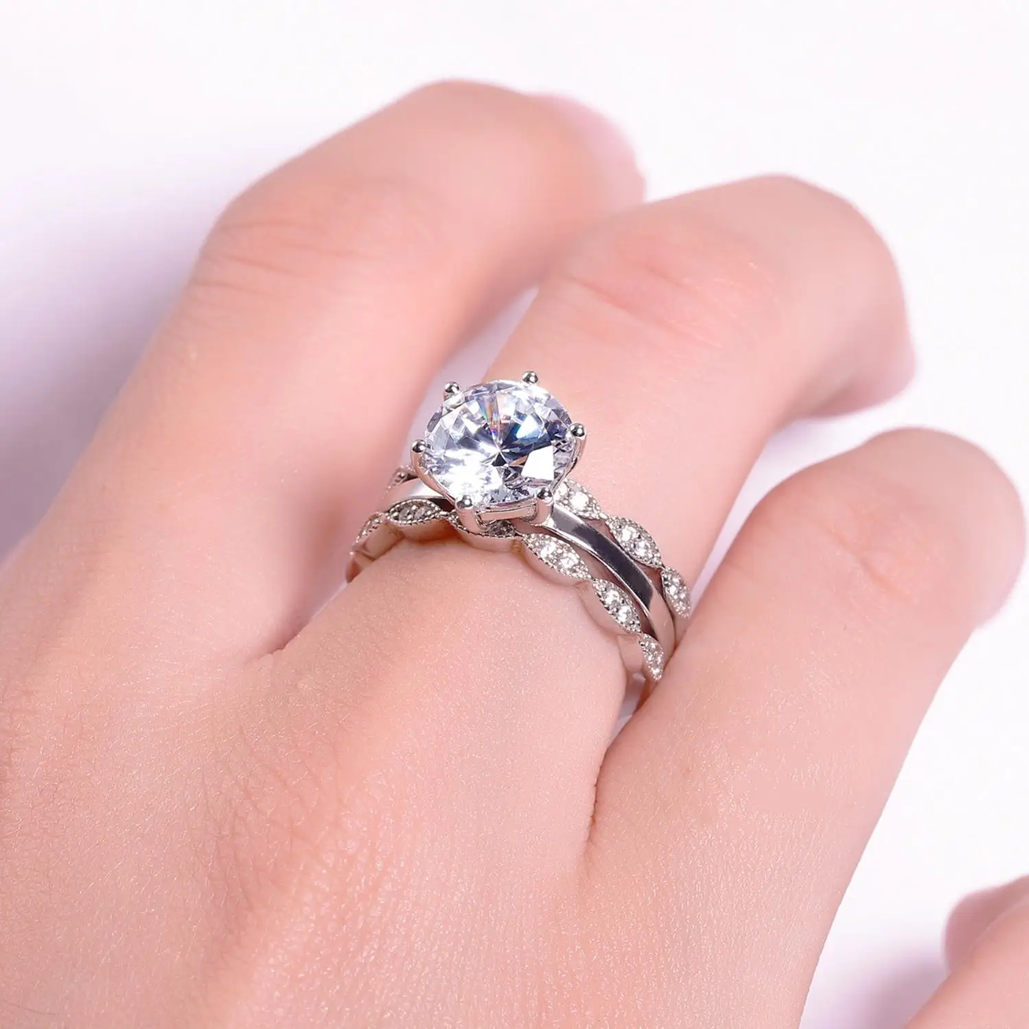 Роскошные балетные кольца GEM'S 3.0Ct 9 мм 6 Зубцов Moissanite 925 пробы Silve 3 ремешка наборы