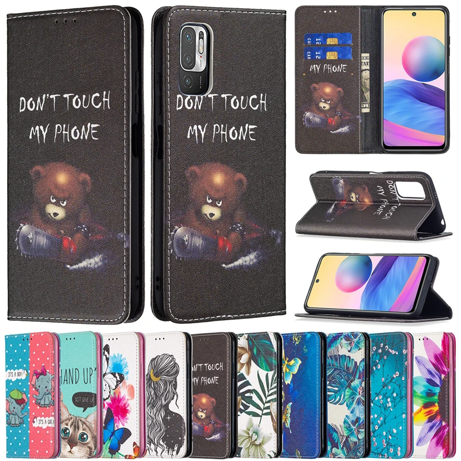 

Wallet Color Painting Strong Magnetism Case For Xiaomi Redmi Note 10/10S/10 Pro Max/9/9S/9 Pro/8T 10 9 9A 9C 8A Poco M3/F3/X3 GT