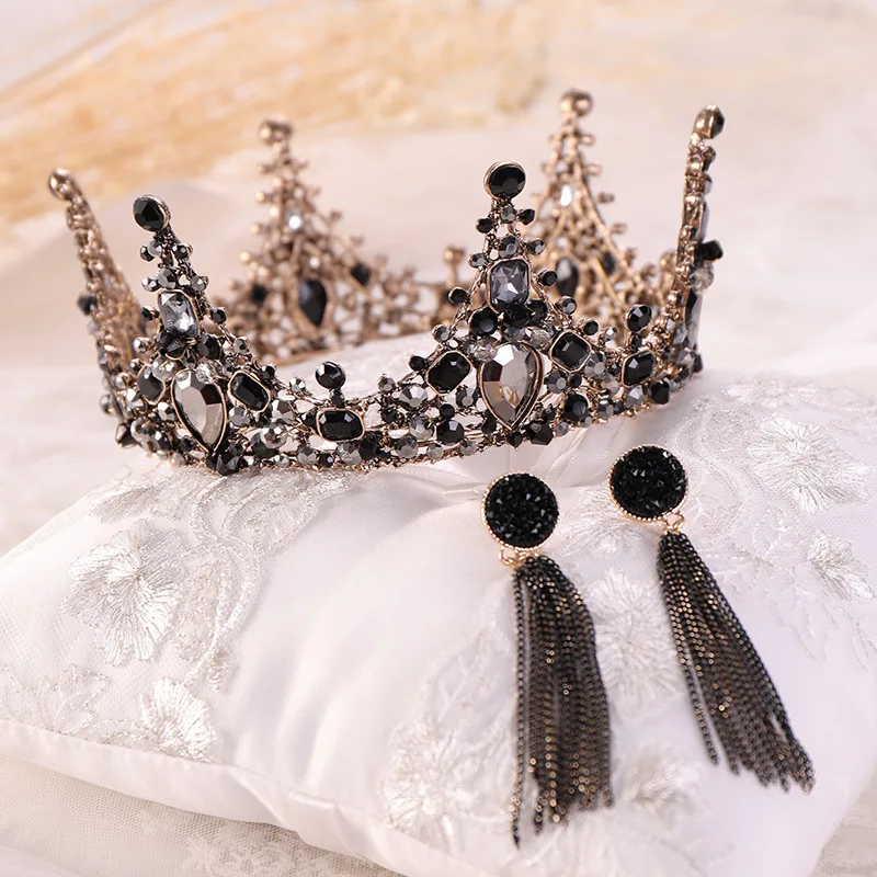 

Black Crown Vintage Queen Baroque Crown Wedding Headwear Bridal Hair Accessories Princess Crown Rhinestone Summer Accessories