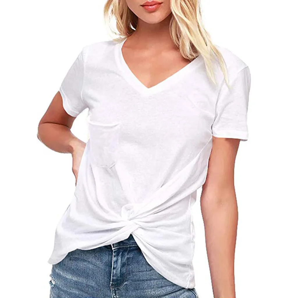 Женская блузка с перекрестными узорами летняя повседневная однотонная туника