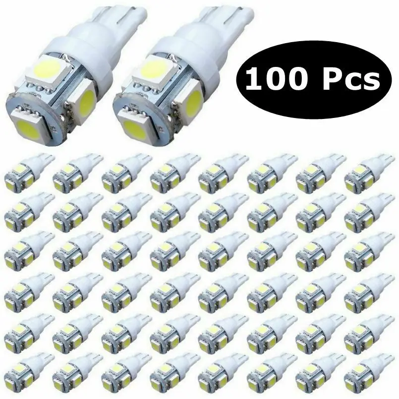 

100 шт. Супер Белый T10 клин 5-SMD 5050 Светодиодный светильник лампы W5W 2825 158 192 168 194