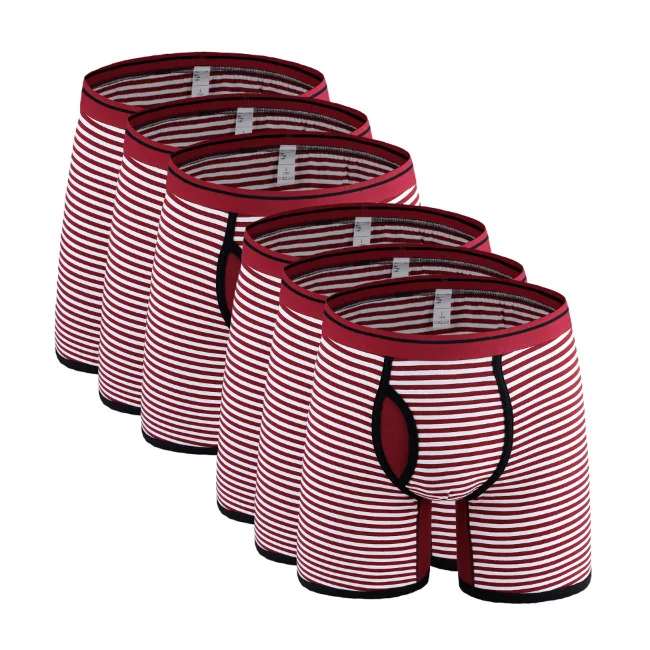 6Pcs 0710 A3 6 шт./лот,, полосатые боксеры для мужчин, хлопковое длинное нижнее белье, мужские трусы-боксеры, мужские трусы размера плюс, мужские трусы-боксеры - Цвет: 6Pcs 0710 A3