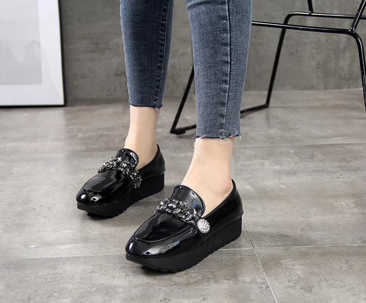 

2021 autumn new height increase women's shoes fashion platform platform rhinestone large size women's flat shoes
