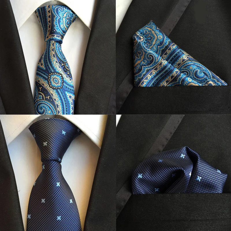 Модный Шелковый галстук 8 см, набор носовых платков, классические галстуки с цветочным узором пейсли, нагрудный Платок для мужчин, деловой Свадебный галстук зеленого синего цвета