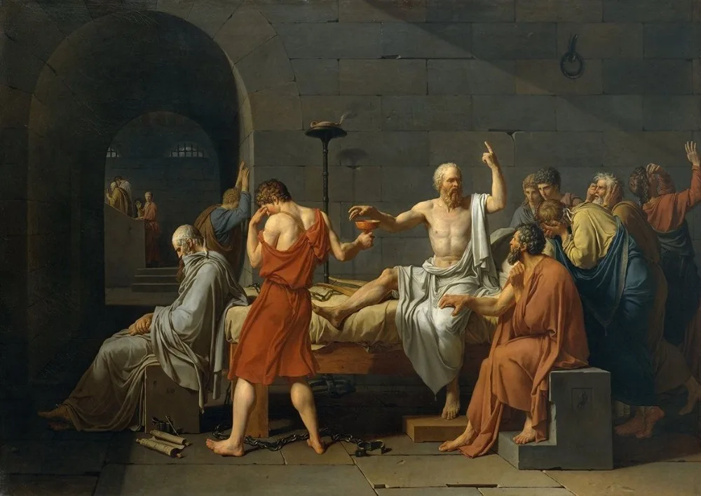 Жак Луи Давид: Death of Socrates Шелковый плакат декоративной живописи 24x36inch | Дом и сад