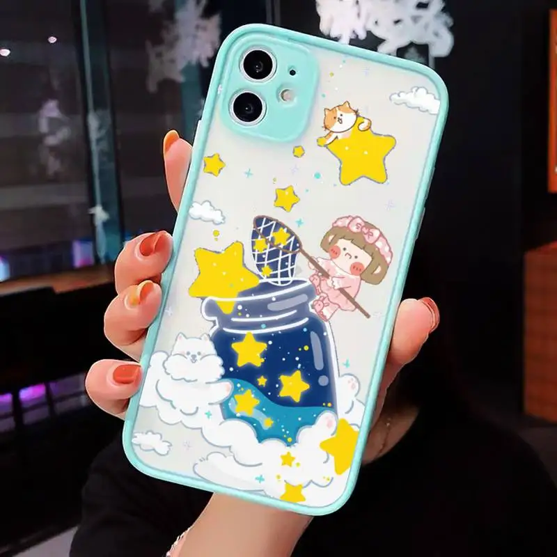 

Cute Cartoon Astronaut Planet Phone Case For iPhone 12 11 Mini Pro XR XS Max 7 8 Plus X Matte transparent blue Back Cover