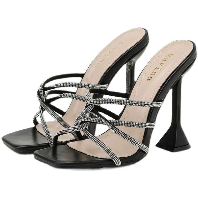 

Summer New Fashion Net Red Diamond Thin Heel Sandals Square Sandals Women's Shoes