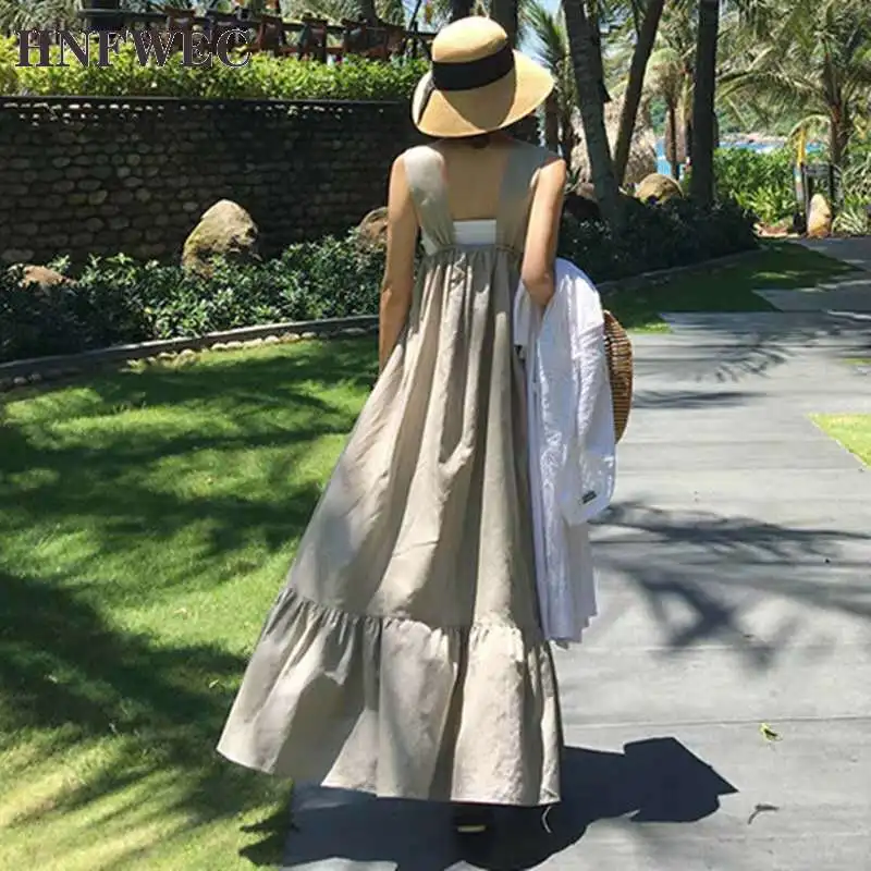 

2020 New Summer Dresses Square Collar Solid Color Sleeveless Lotus Leaf Dress Women Korea Loose Casual Sling Vestidos U191