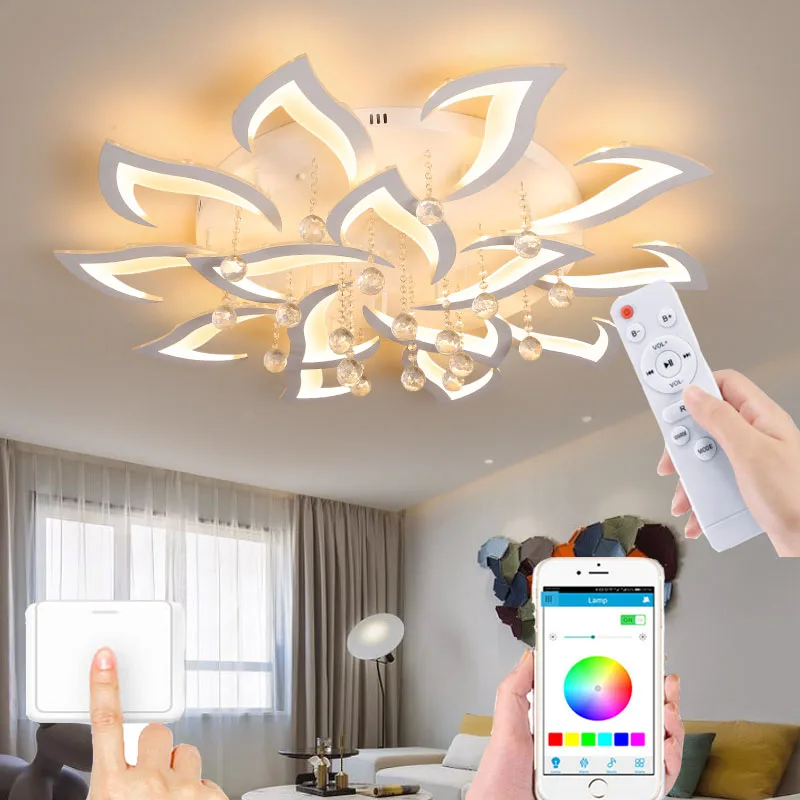 New style living room crystal lamp bedroom LED ceiling lamp smart remote control dimming lamp high light transmission lamp