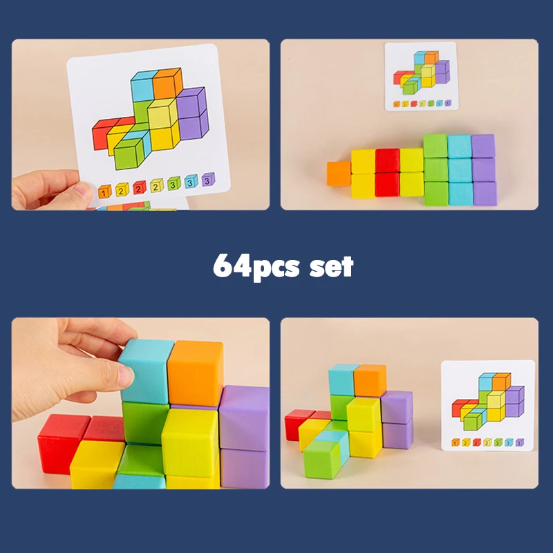 Детские деревянные кубики Радужные блоки Игрушки DIY Arts Montessori Образовательные пространственное мышление Логическая головоломка Арифметический учебный помощник.