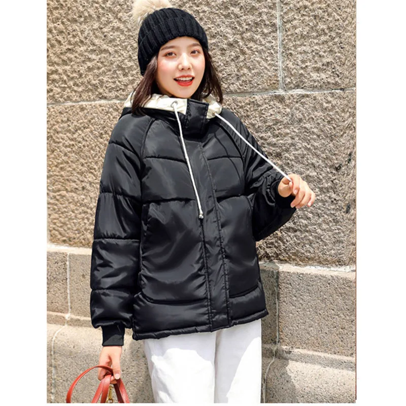 

Women Parka coat yellow black beige plus size jacket autumn winter new short paragraph hooded plus thick warmth clothing LR518