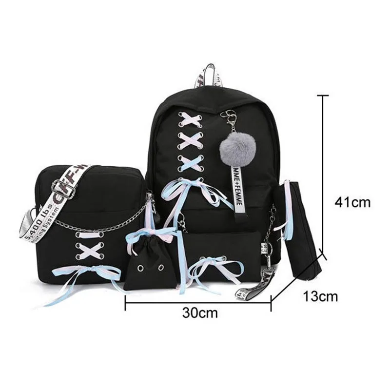 Цепь USB рюкзак женский парусиновый 5 шт./компл. для подростков девочек сумка через