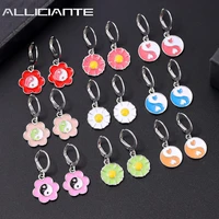 boho candy color yin yang daisy flower hoop earrings for women y2k enamel pendant huggies earring fashion jewelry new trend 2022