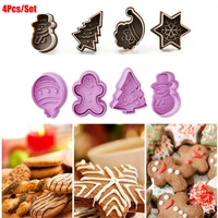 4pcsset christmas plastic cookie baking moulds cutter 3d cookie mold diy lovely christmas tools cute press type baking molds