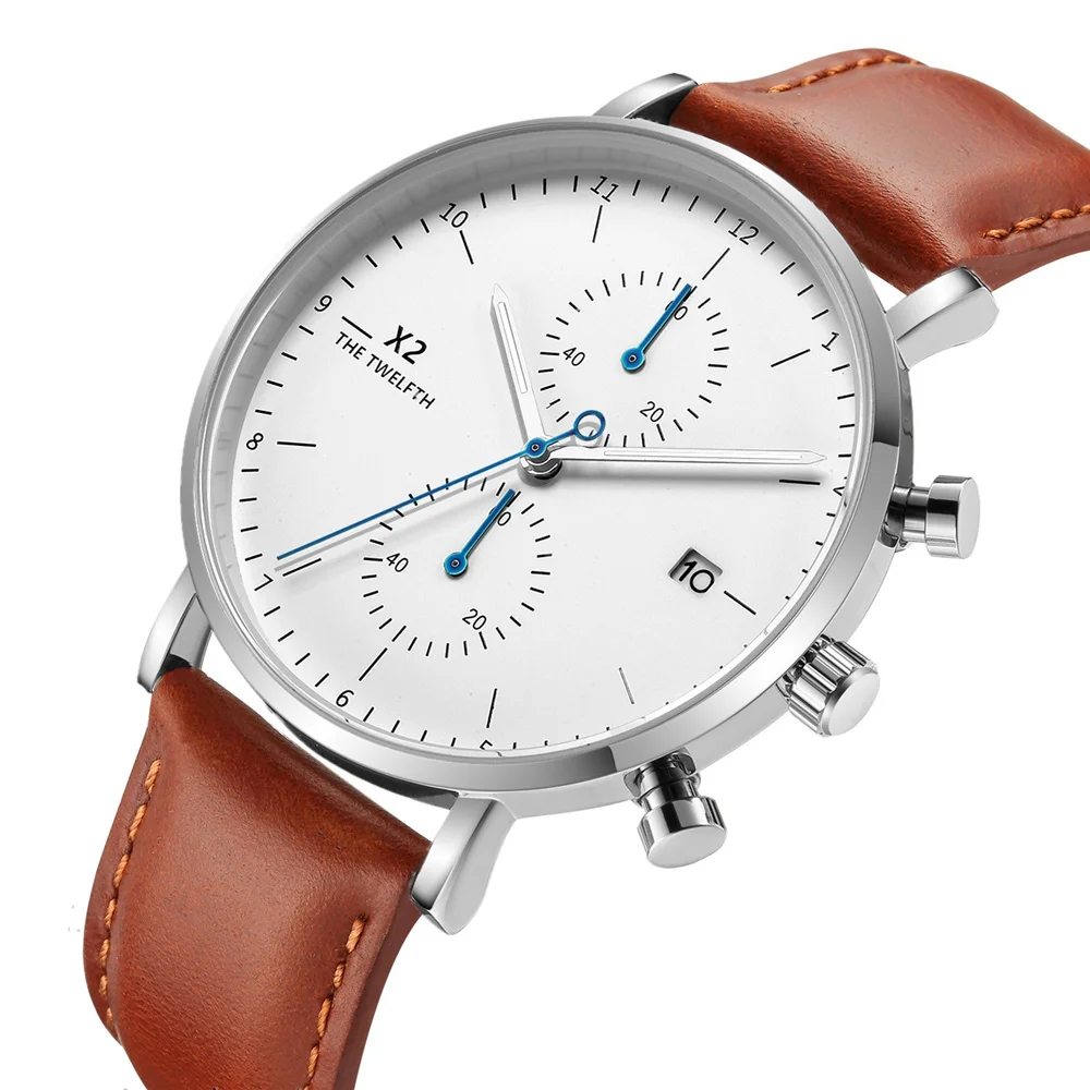 С модным циферблатом календарь Дисплей черным кожаным ремешком Мужские кожаные