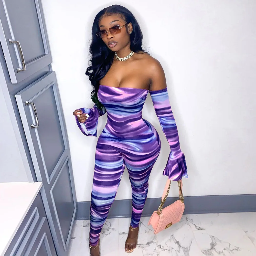 

Women Plus Size Strapless Flare Sleeve Bodycon Jumpsuits