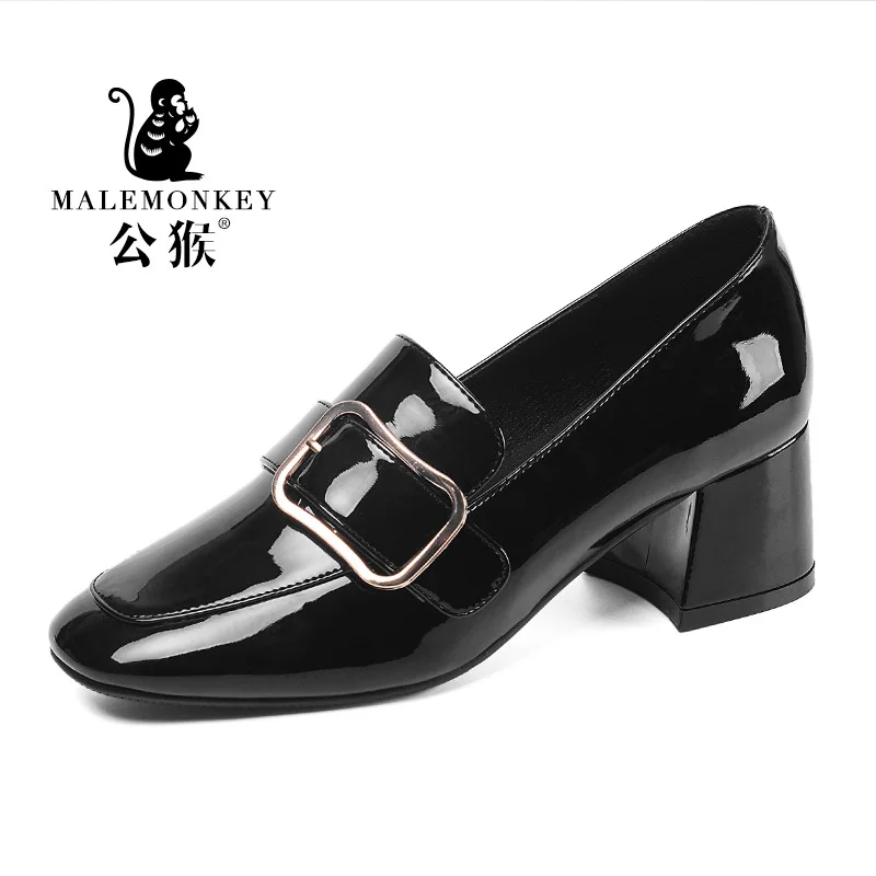 Женские офисные туфли из ПУ кожи бежевые или черные повседневные на толстом