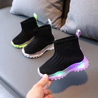 autumn casual shoes children led glowing light up shoes socks stretch cloth black girls toddler sneakers for boy shoes