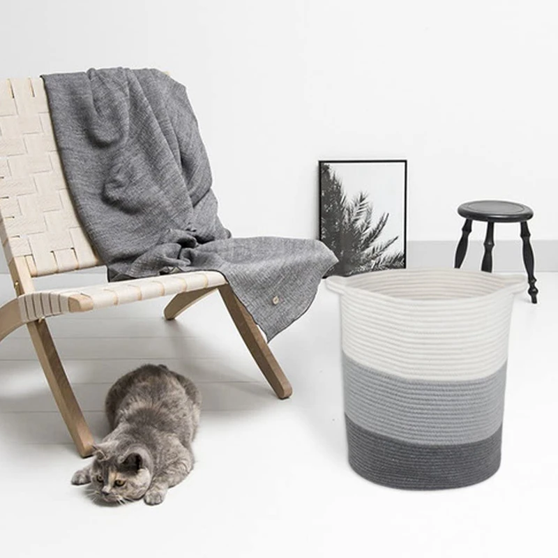 

Large Storage Basket with Handle Cotton Rope Basket Toy Storage Organizer Laundry Hamper Woven Basket Toy Storage Bin