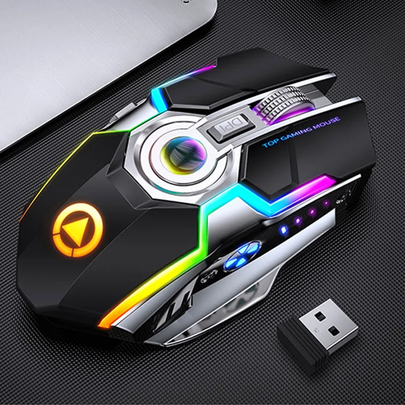 

Gaming Mouse Rechargeable Wireless Mouse Silent 1600 DPI Ergonomic RGB LED Backlit 2.4G USB Receiver Mouse For Laptop Computer