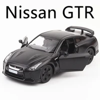 136 nissan gtr alloy car model toys genuine license metal diecast simulation boy sports car 2 doors opened matte metallic black