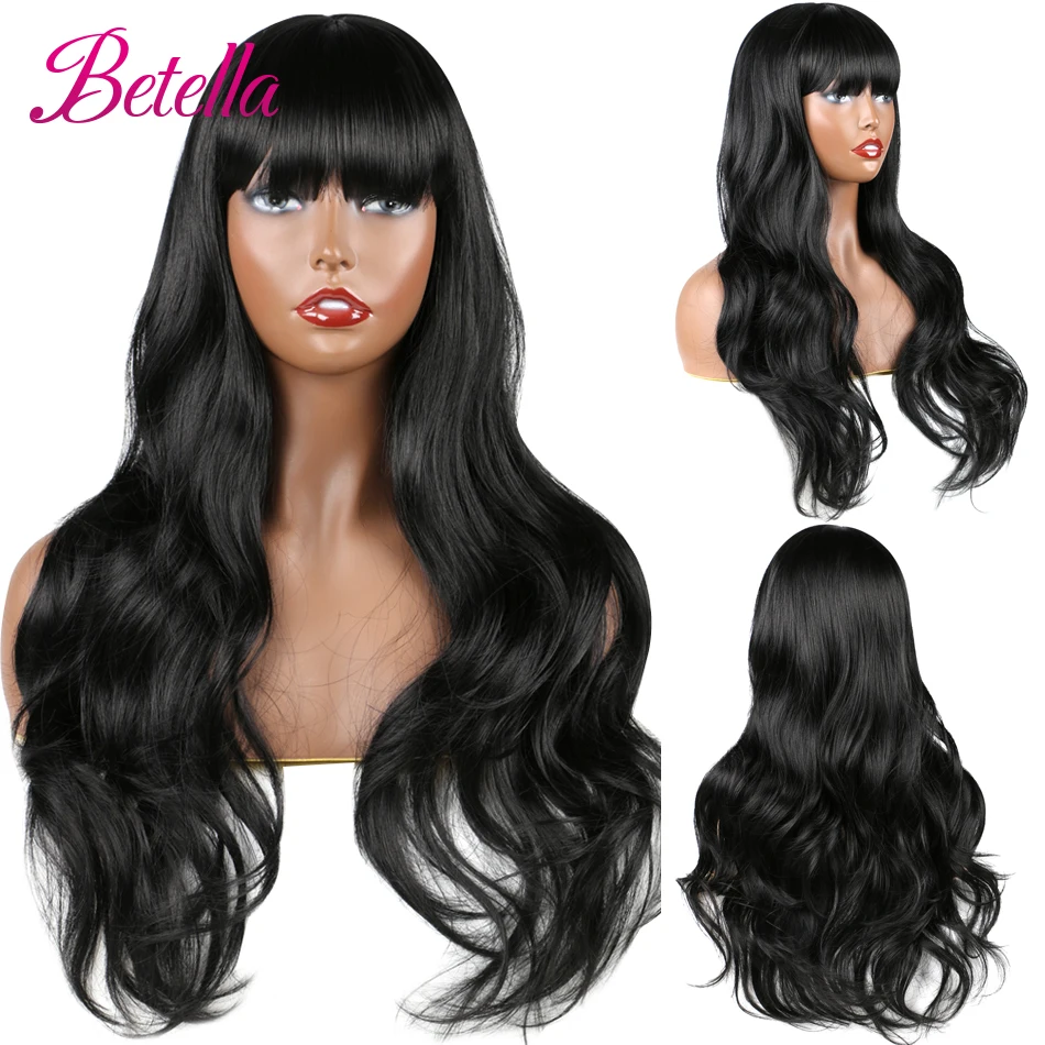 

Парики Betella, длинные, темно-каштановые, женские, с челкой, термостойкие, волнистые, синтетические, для чернокожих женщин, афроамериканских волос