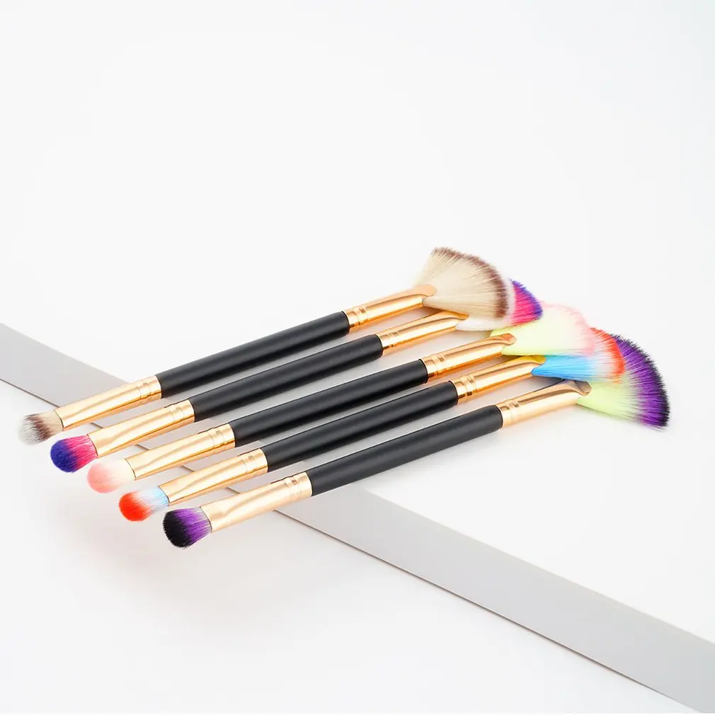 2 в 1 Кисть для макияжа форме веера домашние тени век пудра лица румяна щек