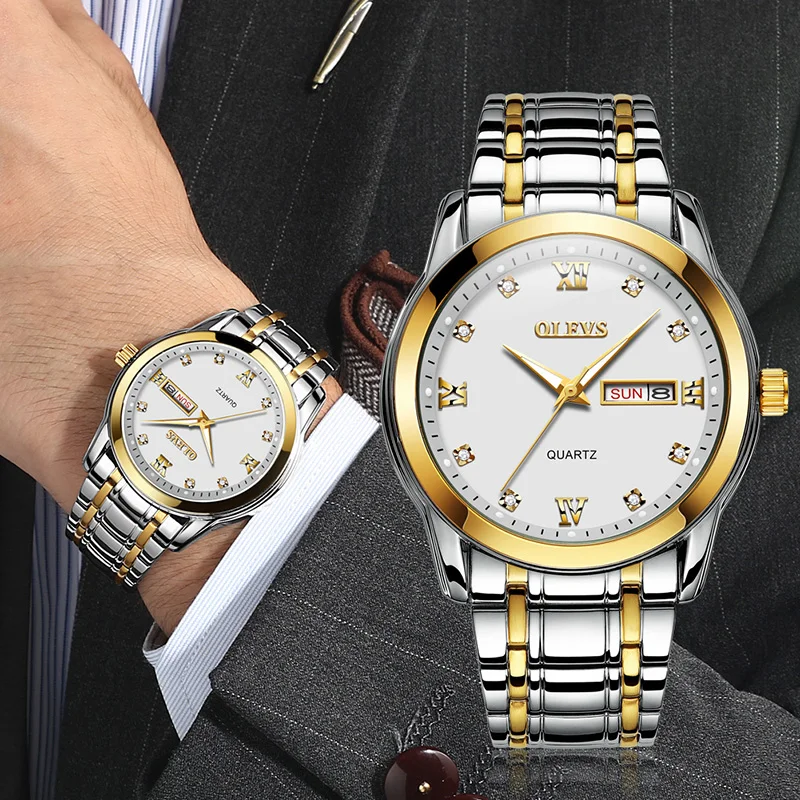 Мужские водонепроницаемые кварцевые наручные часы OLEVS из нержавеющей стали |