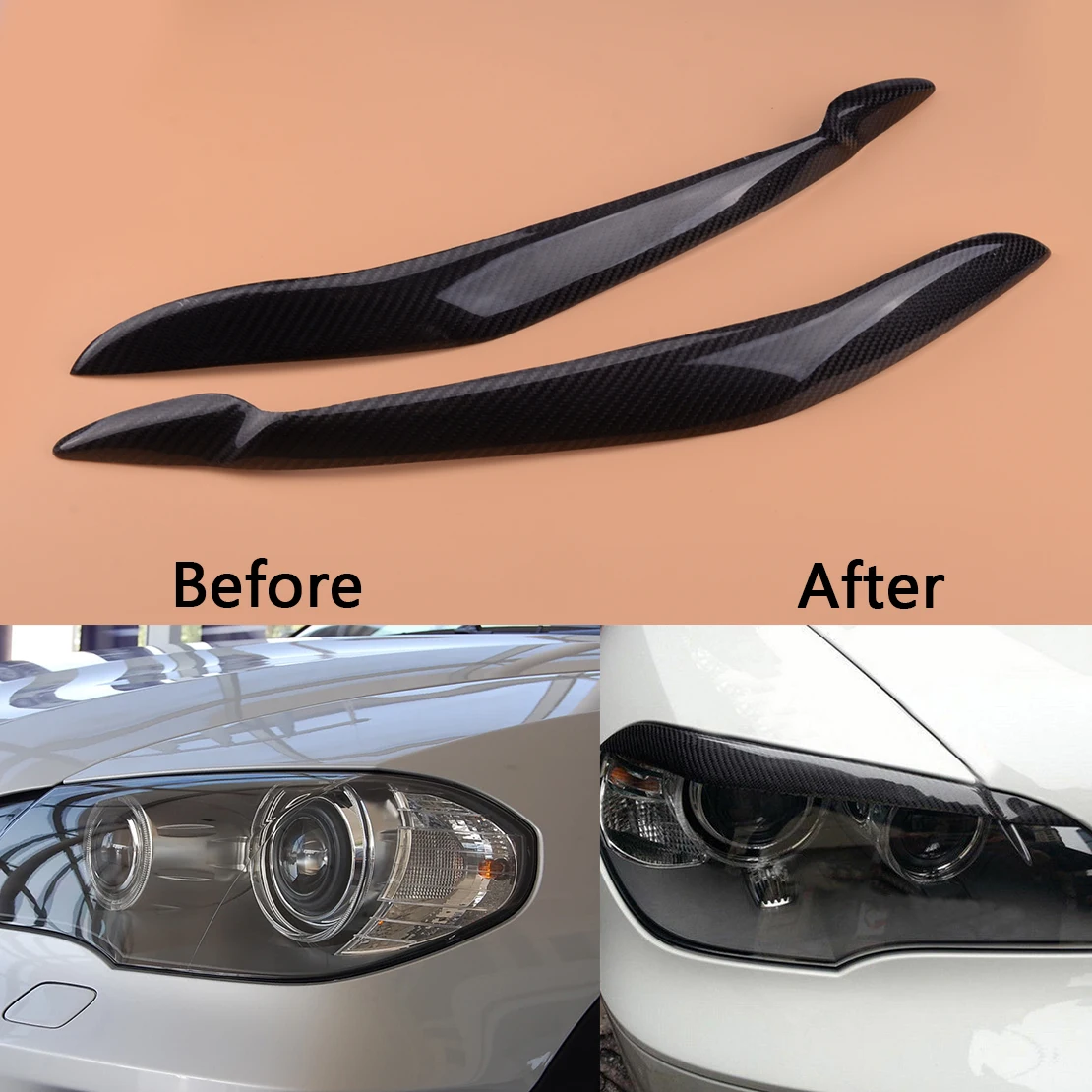 

Carbon Fiber Texture Headlight Retrofit Accessories Eyelids Trim Eyebrow fit for BMW X5 E70 2007 2008 2009 2010 2011 2012 2013