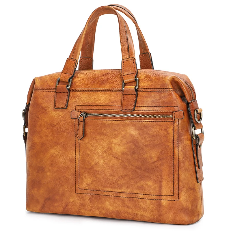 Men's Genuine leather Business Briefcase High Quality Cowhide Leather Laptop Handbag For Male Portable Messenger Shoulder Bag