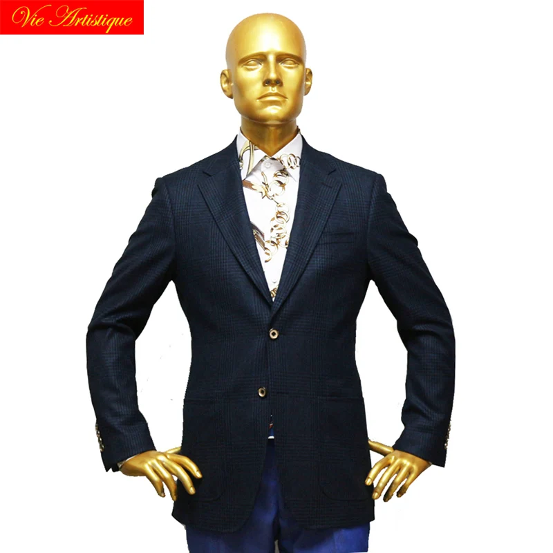 

custom tailor made Men's bespoke suits business formal wedding ware 1 pieces Jacket coat dark navy plaid fine heavy tweed wool