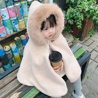 girls cashmere outerwear trench children winter shawl cloak baby toddler girl coats pink velvet cloak jacket thick kid clothing
