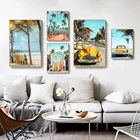 Ретро автомобиль кокосовое дерево доска для серфинга Морская звезда настенная Картина на холсте скандинавские плакаты и принты настенные картины для декора гостиной