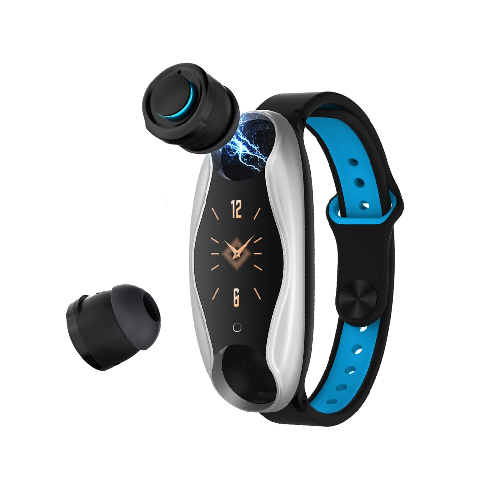 silver black blue LEMFO LT04 фитнес-Браслет беспроводные Bluetooth наушники 2 в 1 Bluetooth 5,0 чип IP67 водонепроницаемые спортивные Смарт-часы - Цвет: silver black blue