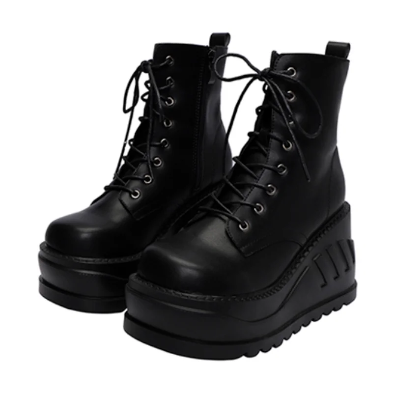 

Martin Boots Female British Style Thick-soled Motorcycle Boots Autumn and Winter New Fashion Elevator Short Boots Platform Boots