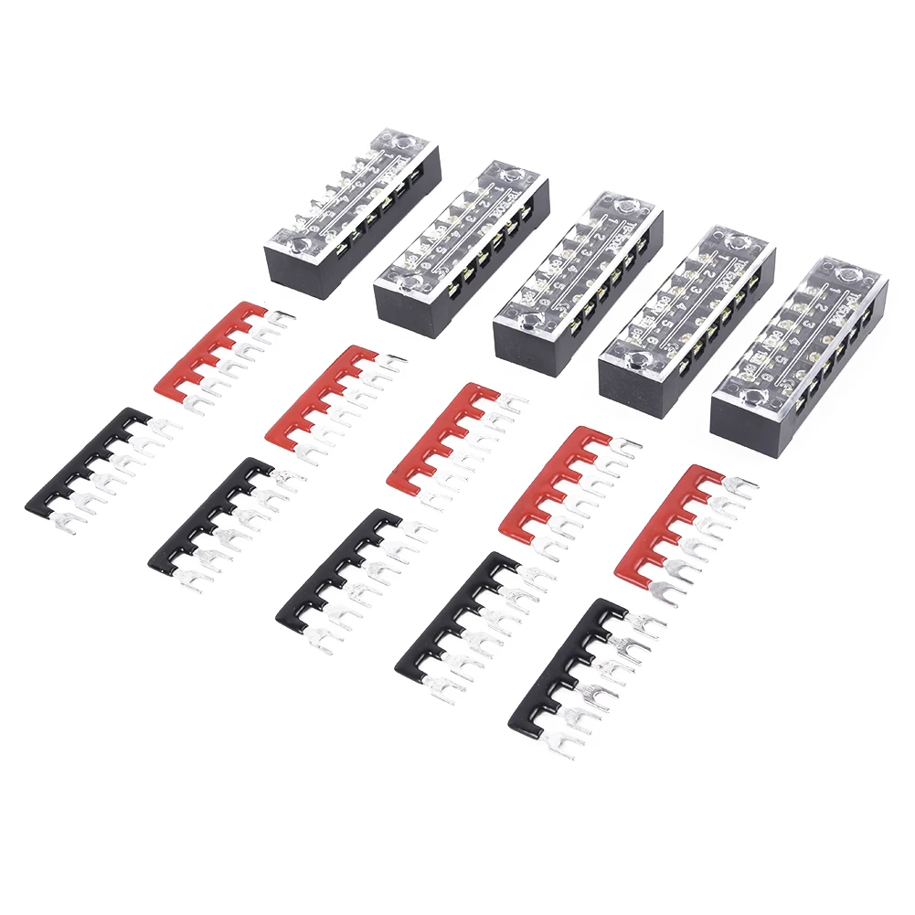 

6Points Screw Terminal Blocks Bus Bar Auto Marine Terminal Block Set 600V Durable