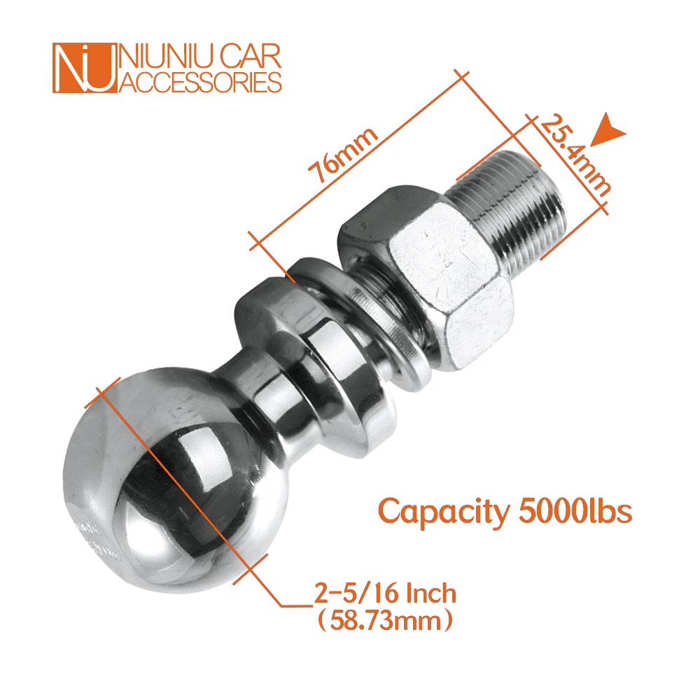 Шаровая муфта прицепного устройства Chrome Trailer Hitch Tow Ball 2-5/16 Inch M25 Shank Dia Capacity 5000 Lbs Coupling Parts RV Camper Caravan Accessories