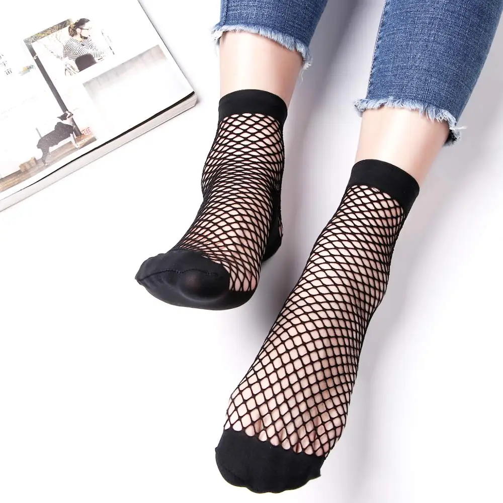 1Pair Fashion Women Girls Lady Sexy Lace Ankle High Fishnet Mesh Net Solid Color Short Crew Summer Breathable Socks New Arrival