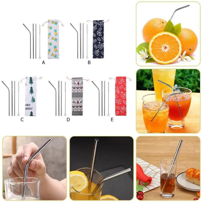 3/5 шт/комплект из нержавеющей стали прямые согнутые Соломинки + чистящая щетка