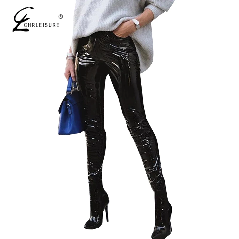 Женские узкие брюки CHRLEISURE повседневные карандаш из искусственной кожи с высокой