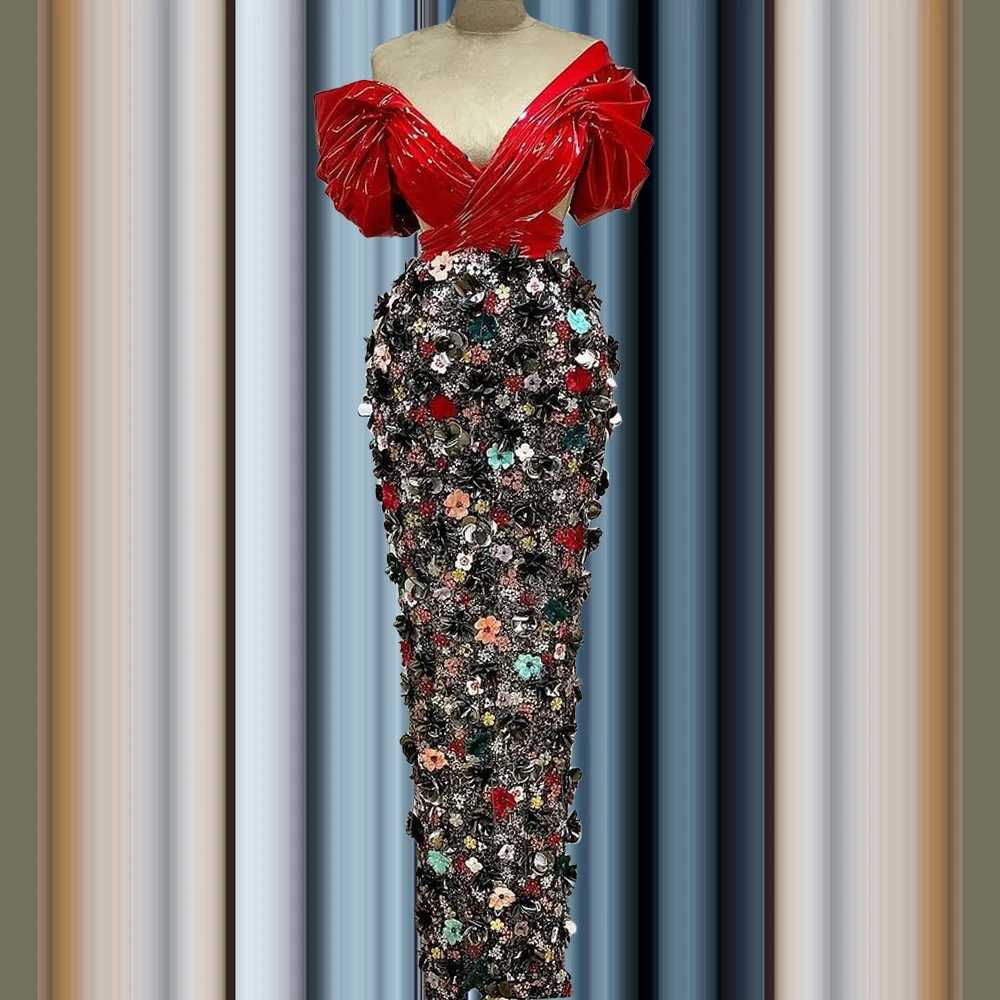 Off-the-Shoulder Puffy Prom Dresses Short Sleeves Straight Middle East Customized Arabic Dubai Party Gowns Turkish Prom Dresses