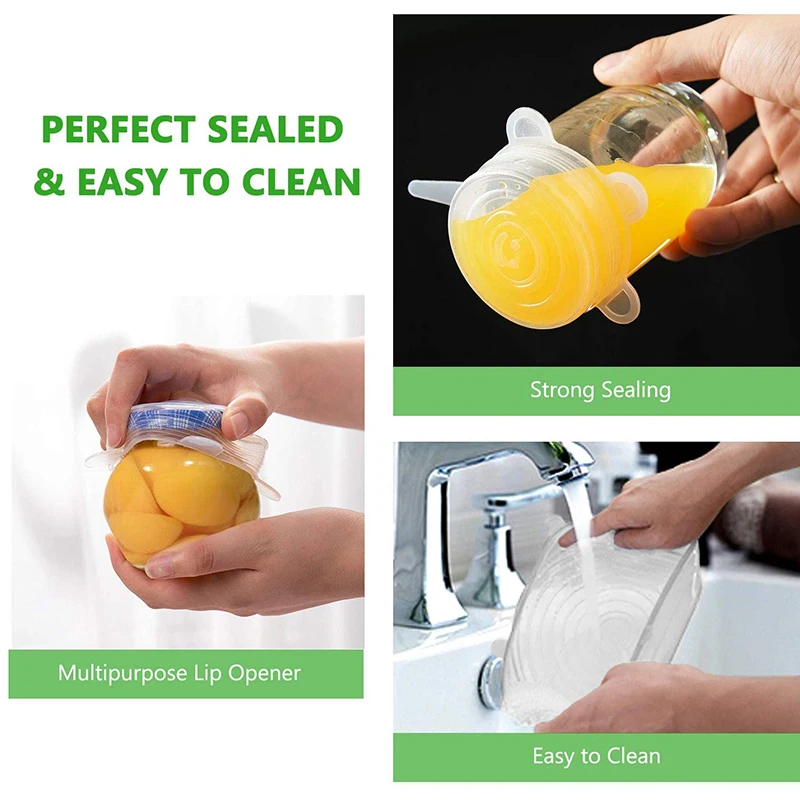 

6/12 Pcs Silicone Stretch Lids Universal Reusable Food Packaging Cover Silicone Bowl Pot Lid Cover Food Seal Kitchen Accessories