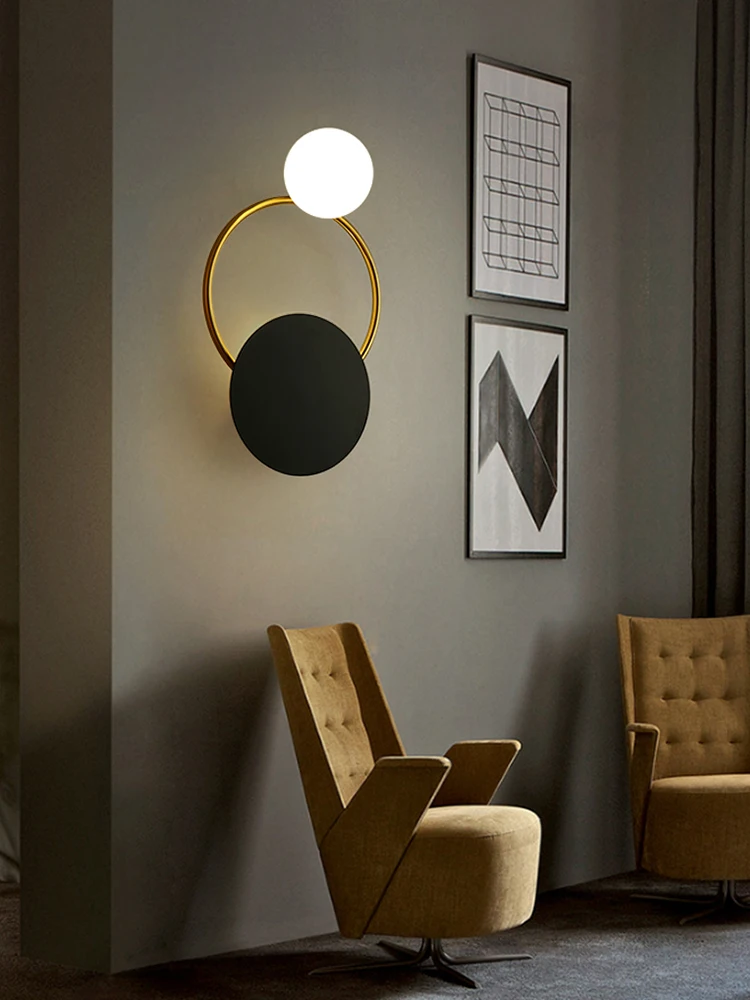 

Light Luxury Wall Lamp Bedroom Bedside Lamp Black Round Minimalist Wall Lamp Living Room Aisle Wall Lamp Post Modern wy120706