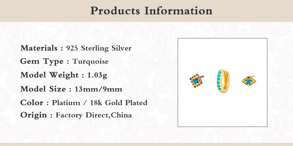 

Boako Real S925 Sterling Silver Women Earring Bohemia Turquoise Stud Earrings For Couples Lovers' Ladies Wedding Party Jewerly