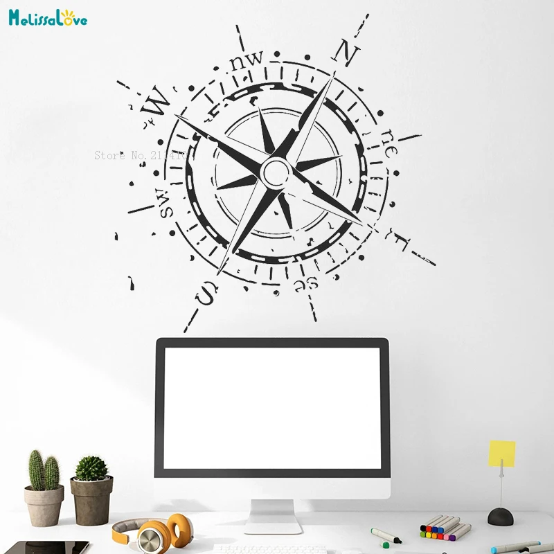 

Compass Rose Wall Decal Vintage Nautical Vinyl Sticker Art For Office Nursery Living Room North South West East Murals YT2357